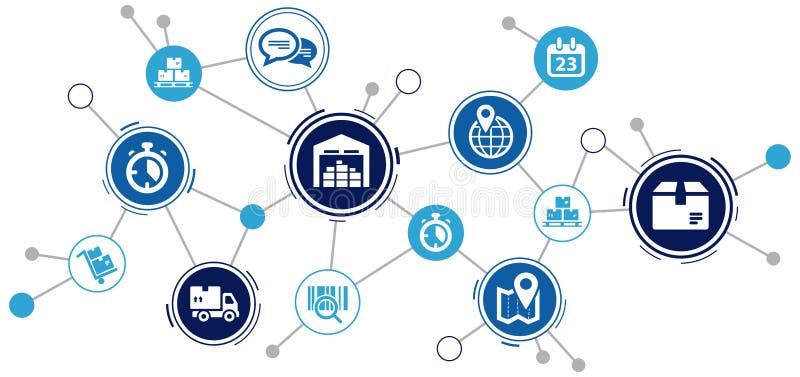 Onderling verbonden logistiek/leveringsketen processen in slimme bedrijven - illustratie vector illustratie Onderling verbonden logistiek/leveringsketen processen in slimme bedrijven - illustratie vector illustratie
