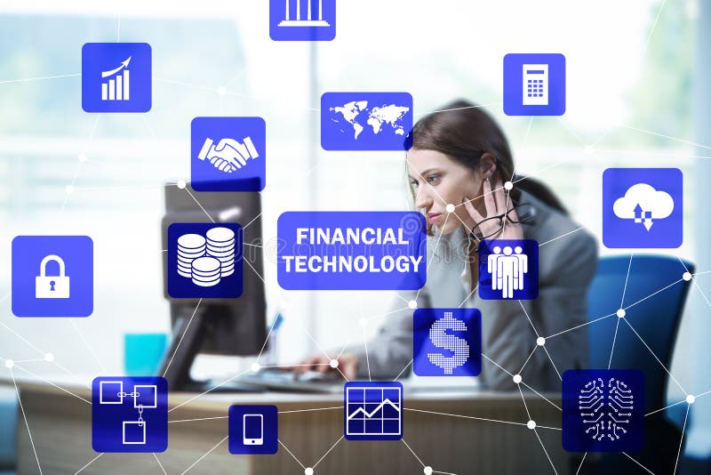 Onderneemster met computer in financiële conc technologie fintech royalty-vrije stock afbeelding Onderneemster met computer in financiële conc technologie fintech royalty-vrije stock afbeelding