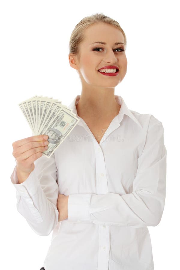 Onderneemster met dollars royalty-vrije stock afbeelding Onderneemster met dollars royalty-vrije stock afbeelding