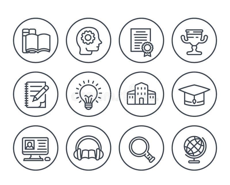 Onderwijs, het leren lijnpictogrammen op wit stock illustratie Onderwijs, het leren lijnpictogrammen op wit stock illustratie