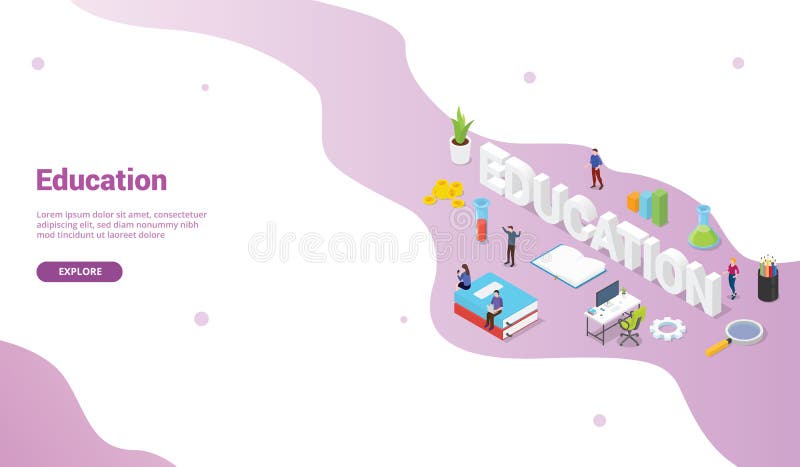 Onderwijsconcept met grote woordenteksten voor websitemalplaatje of landende homepagebanner met isometrische vlakke stijl - vecto vector illustratie Onderwijsconcept met grote woordenteksten voor websitemalplaatje of landende homepagebanner met isometrische vlakke stijl - vecto vector illustratie