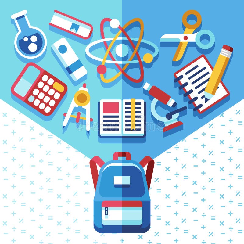Onderwijsconcept met rugzak en levering Terug naar school vectorachtergrond met schooltas stock illustratie Onderwijsconcept met rugzak en levering Terug naar school vectorachtergrond met schooltas stock illustratie