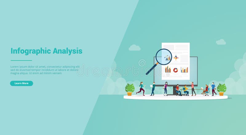Onderzoeken of leren van mensen van het infografische analyseteam voor websitemalplaatje of landende homepage - vector stock illustratie Onderzoeken of leren van mensen van het infografische analyseteam voor websitemalplaatje of landende homepage - vector stock illustratie