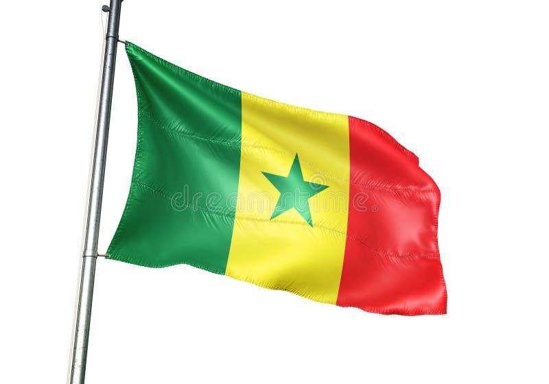 Ondulação da bandeira nacional de Senegal isolada na ilustração 3d realística do fundo branco ilustração royalty free Ondulação da bandeira nacional de Senegal isolada na ilustração 3d realística do fundo branco ilustração royalty free