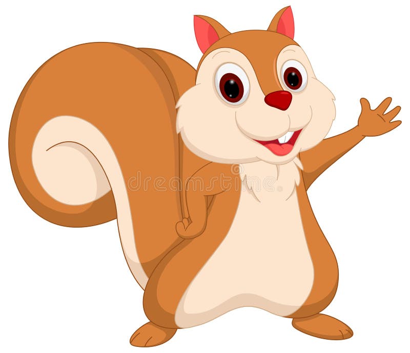 Illustration of Happy squirrel cartoon waving isolated on white. Illustration of Happy squirrel cartoon waving isolated on white