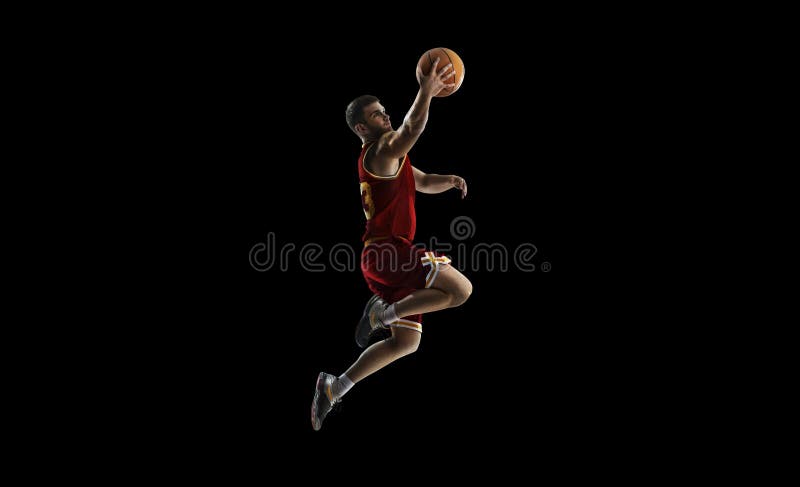 One basketball player jump isolation stock images
