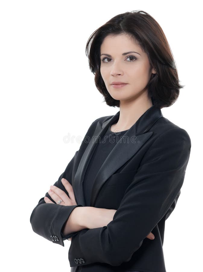 Beautiful serious caucasian business woman portrait arms crosse