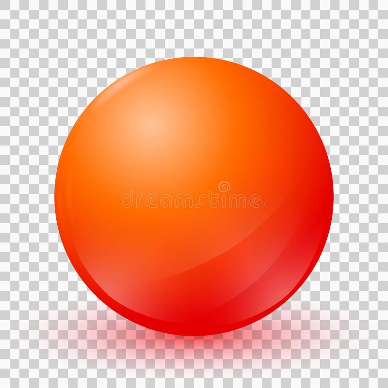 One big beautiful red ball isolated on transparent background. Realistic 3d red sphere. Glass glossy vector ball with shadow