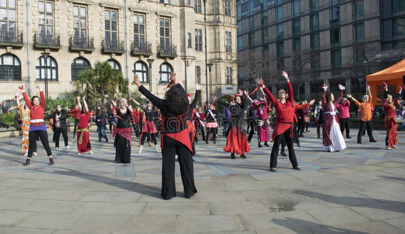 One Billion Rising Flash Mob Dance In Sheffield. royalty free stock photography One Billion Rising Flash Mob Dance In Sheffield. royalty free stock photography