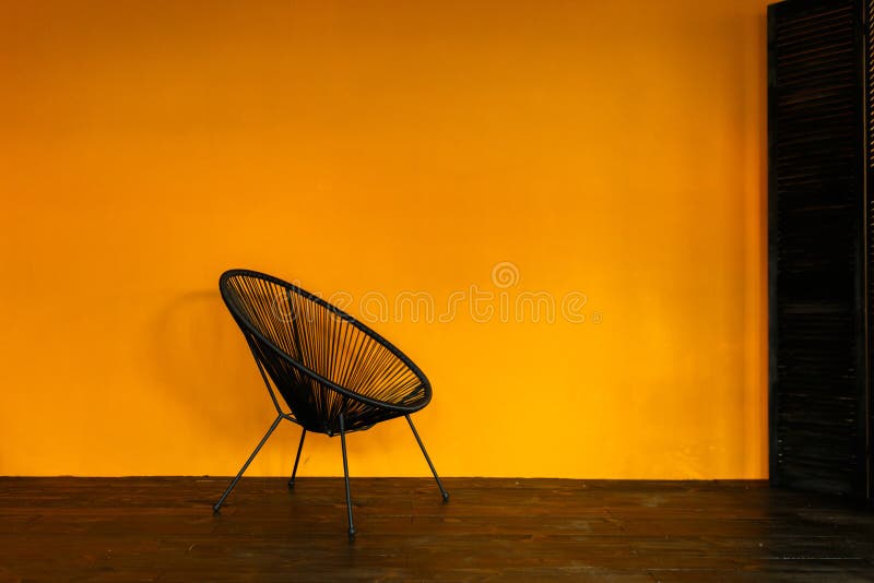 One Black Chair and Orange Empty Modern Interior Stock Image Image of