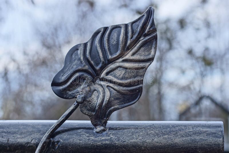 One Black Metal Leaf in a Decorative Design Stock Photo Image