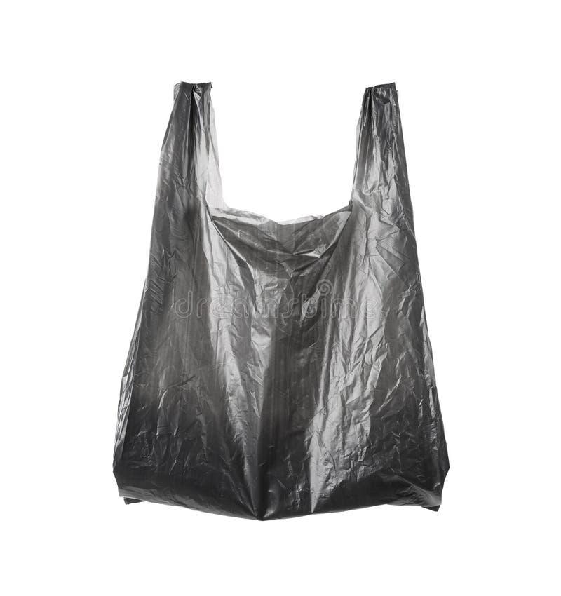 One Black Plastic Bag Isolated on White Stock Photo - Image of ...