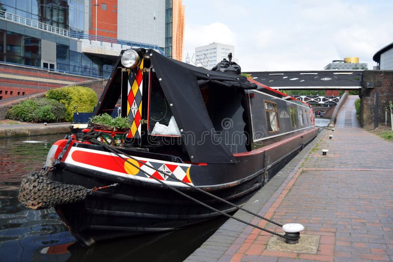 One Boat on the Birmingham Old Canal . Stock Photo Image of england