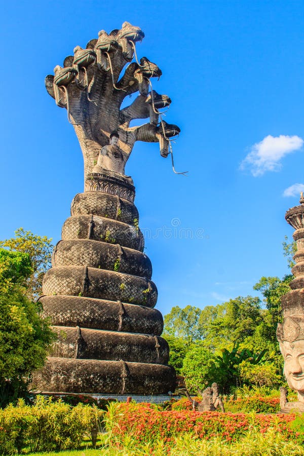 Sala Keoku, the park of giant fantastic concrete sculptures inspired by Buddhism and Hinduism. It is located in Nong Khai, Thailand. Sala Keoku, the park of giant fantastic concrete sculptures inspired by Buddhism and Hinduism. It is located in Nong Khai, Thailand