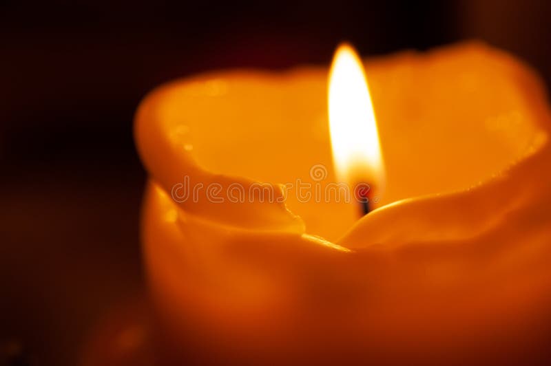 One Candle Flame at Night Closeup Isolated, Macro Stock Image Image