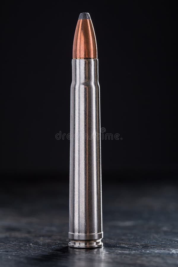 One Cartridge with Copper Bullet and Lead Tip Stock Photo Image of