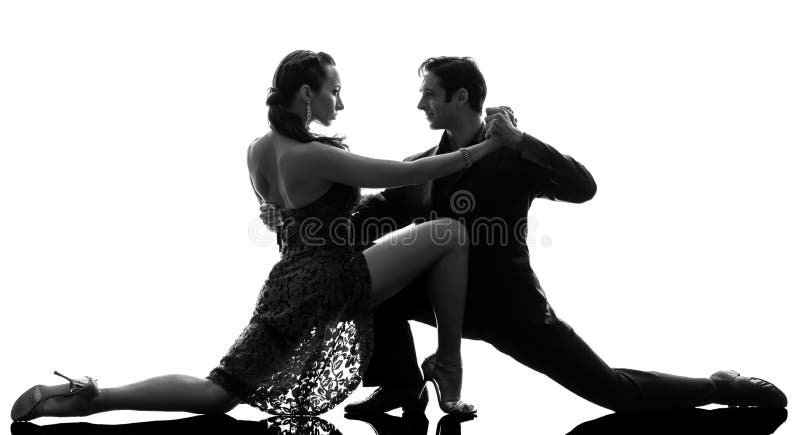 Couple man woman ballroom dancers tangoing silhouette