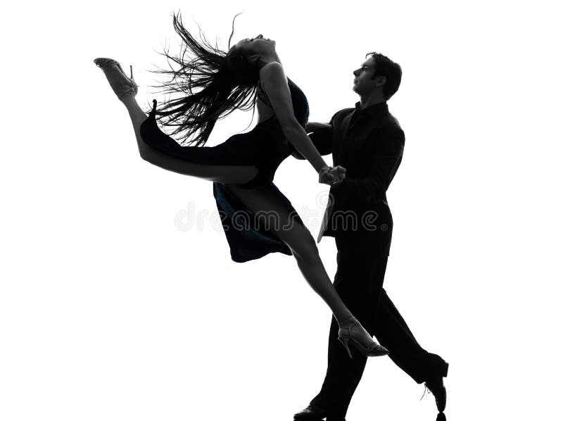 Couple man woman ballroom dancers tangoing silhouette