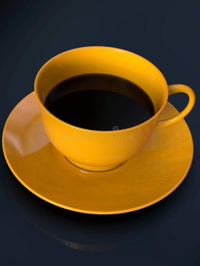One Coffee Cup, Yellow Ceramic, on Black Background Stock Photo Image