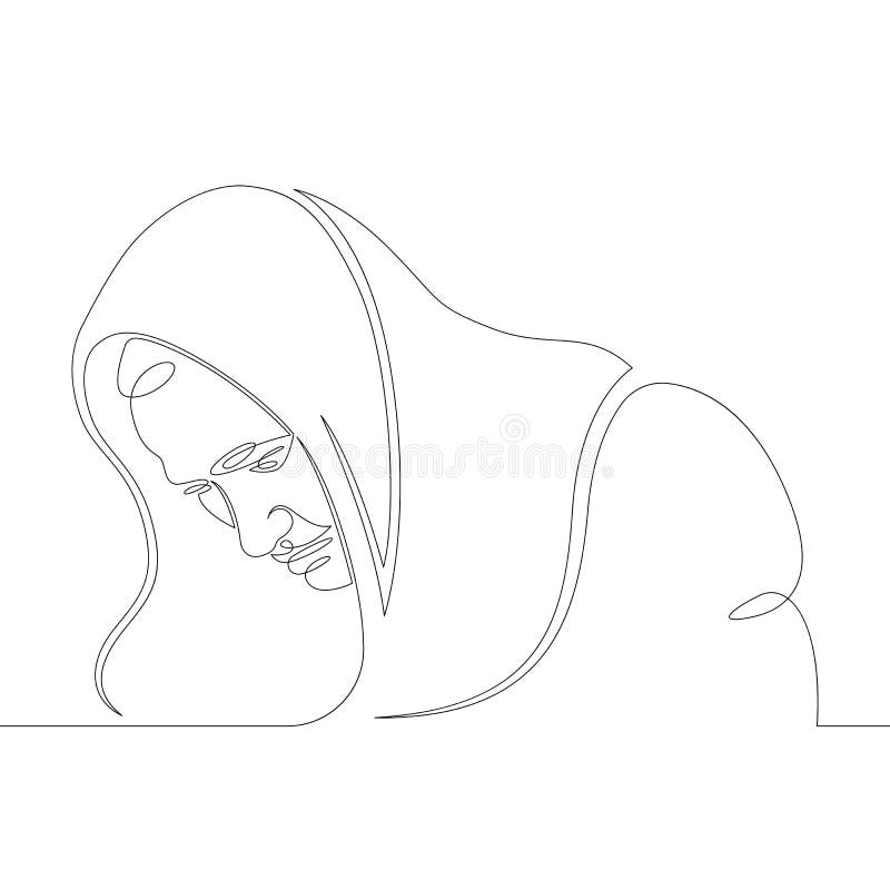 Migrant male Muslim African in a blanket on his head in a hood. One continuous drawing line Migrant male Muslim African in a blanket on his head in a hood royalty free illustration Migrant male Muslim African in a blanket on his head in a hood. One continuous drawing line Migrant male Muslim African in a blanket on his head in a hood royalty free illustration