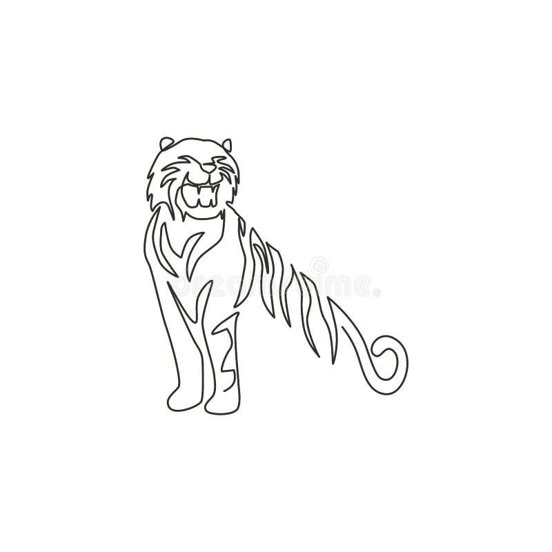 One Continuous Line Drawing of African Tiger for Company Logo Identity.  Strong Feline Mammal Animal Mascot Concept for National Stock Vector -  Illustration of drawn, continuous: 190737092