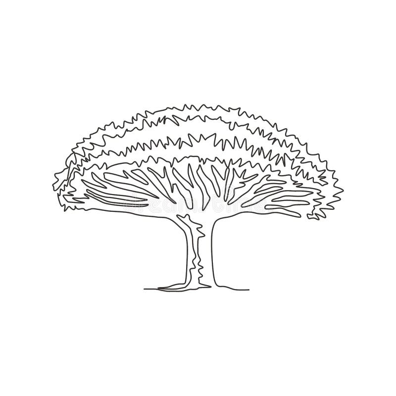 One continuous line drawing beauty dragon blood tree for wall decor home art poster print. Decorative socotra dragon tree for