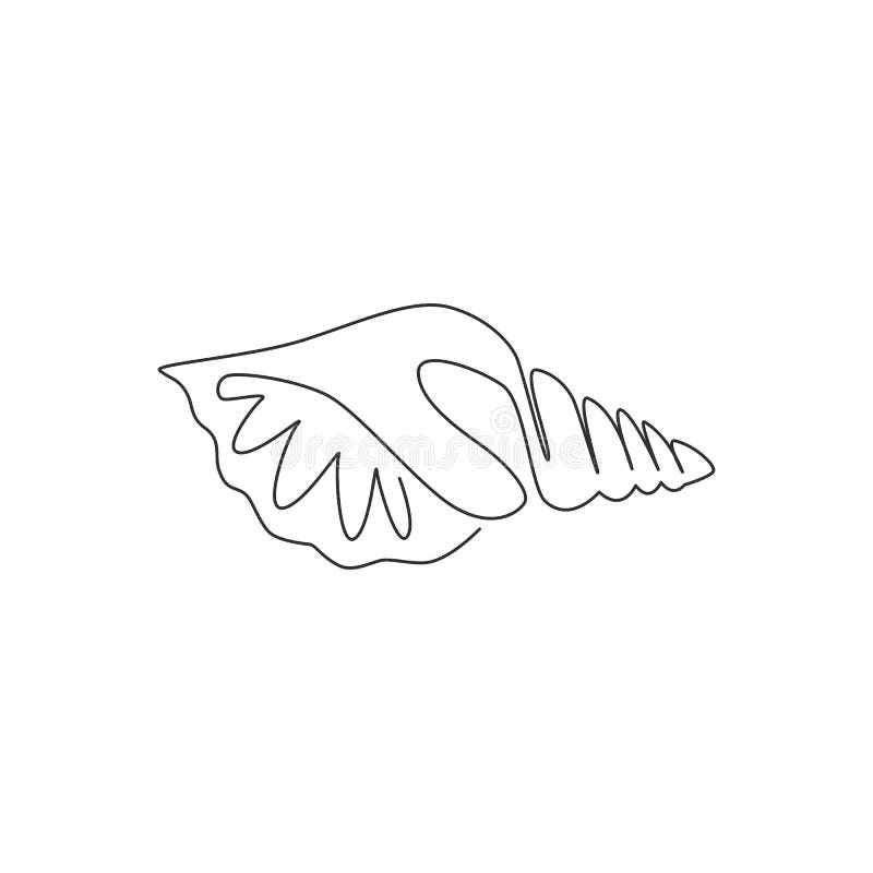 One continuous line drawing of cute sea snail shell for marine logo identity. Seashell mascot concept for nautical life icon. stock illustration