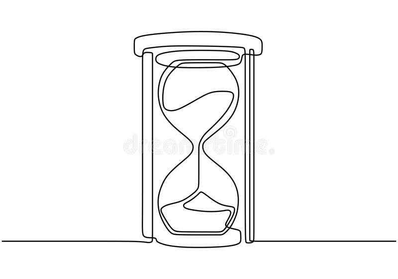 One continuous line drawing of hourglass vector. Hand drawn clock sketch minimalism design