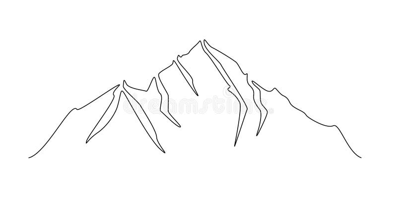 One Continuous Line Drawing of Mountain Range Landscape Silhouette