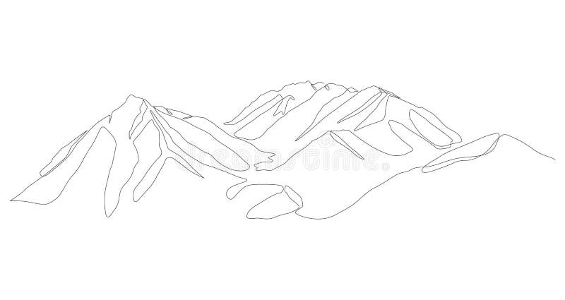 One Continuous Line Drawing of Mountain Range Landscape. Vector