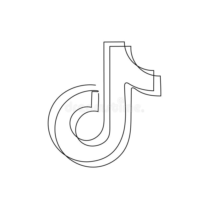 One Continuous One Line Drawing of TikTok Logo Isolated on White ...