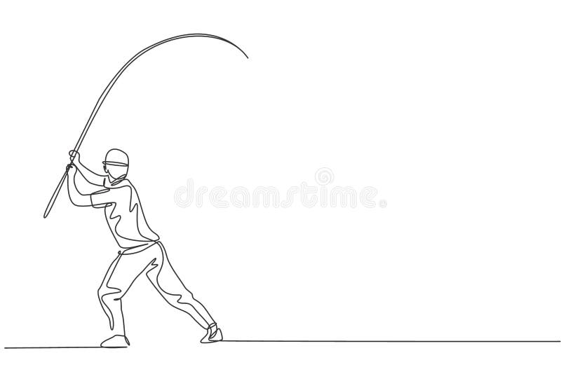 Continuous one line drawing fisherman hand holding fishing rod. Fisherman  holds fishing rod with reel in his hands, spinning rods. Fishing rod close  up. Single line draw design vector illustration 10309605 Vector