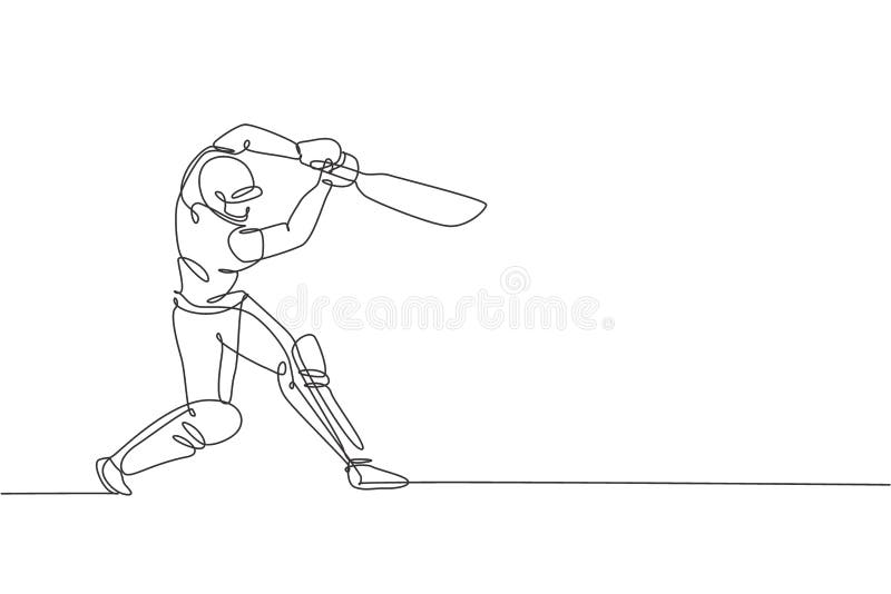 One Continuous Line Drawing Of Young Happy Woman Cricket Player Focus