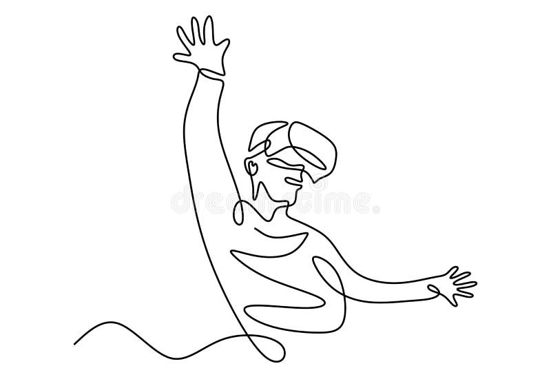 A young man with headset looking at monitor computer. Continuous one line  drawing of a gamer playing games with computer monitor, headphone, mouse,  and keyboard. Sparring game online concept 2099816 Vector Art