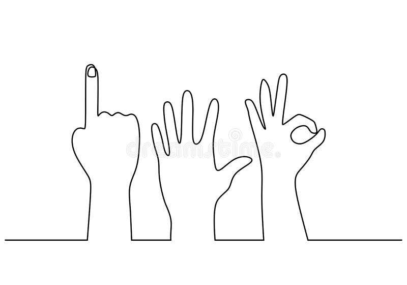 One continuous single line of diversity hand pose isolated on white background vector illustration