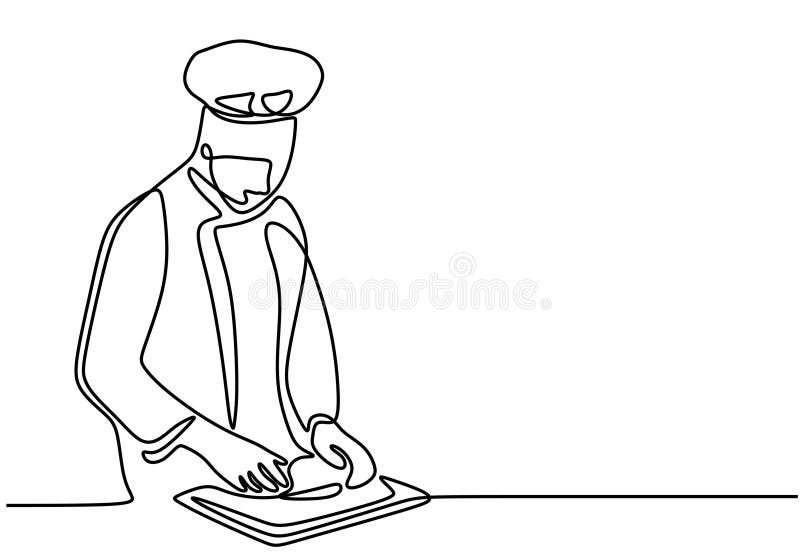 One Continuous single line drawing of chef cooking royalty free illustration