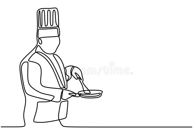One Continuous single line drawing of chef cooking stock illustration