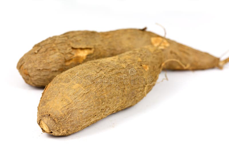 One cut cassava on a white background