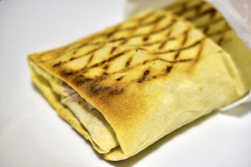 One Delicious Shawarma on a Plate in the Evening Stock Photo Image of