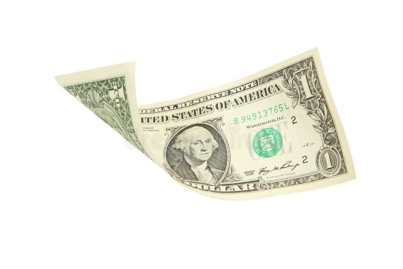 One Dollar Bill Falling on White Background. Stock Photo - Image of ...