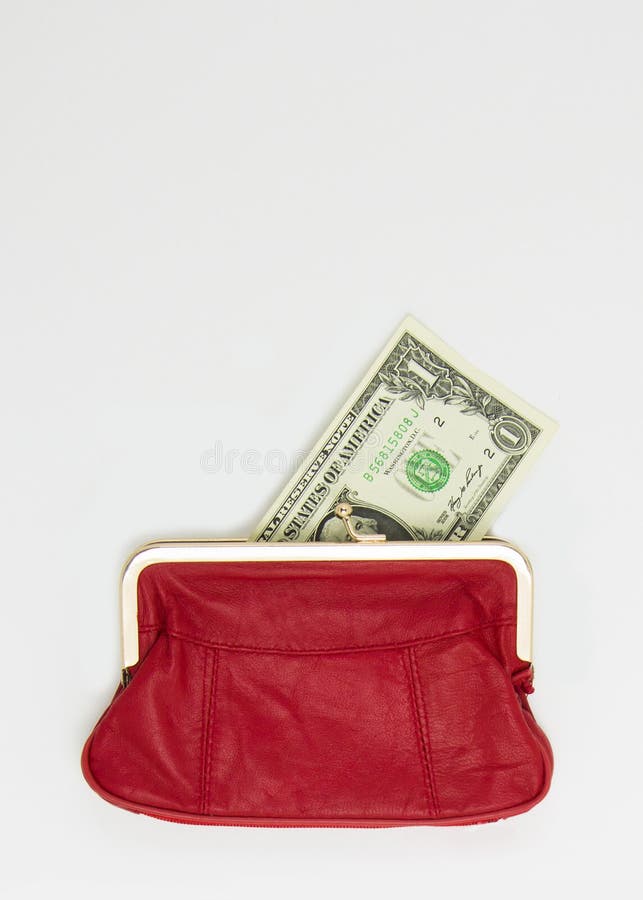 One Dollar is in the Red Wallet. White Background Stock Image Image