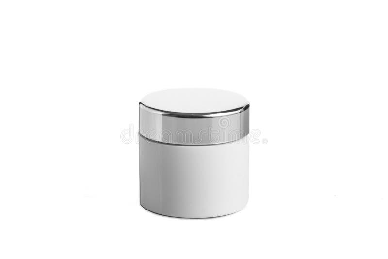 Empty plastic, glass jars cosmetic, lotion packaging on a white background stock images