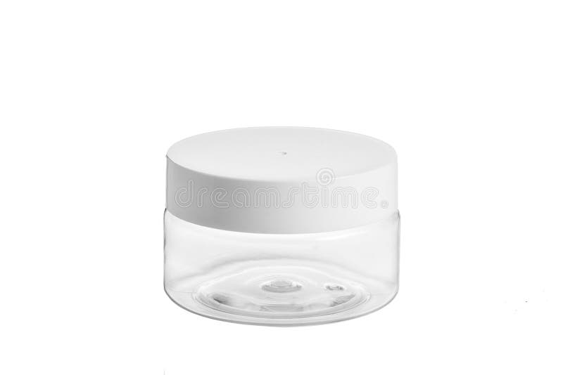 Empty plastic, glass jars cosmetic, lotion packaging on a white background stock photo