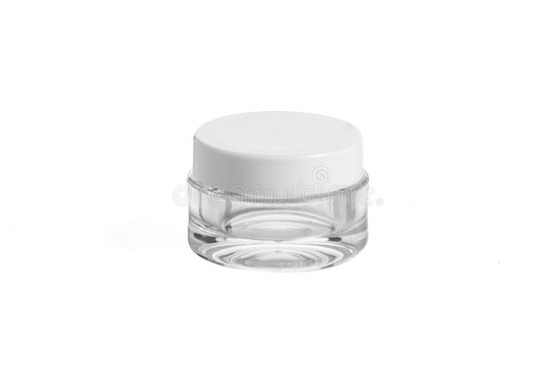 Empty plastic, glass jars cosmetic, lotion packaging on a white background stock photography