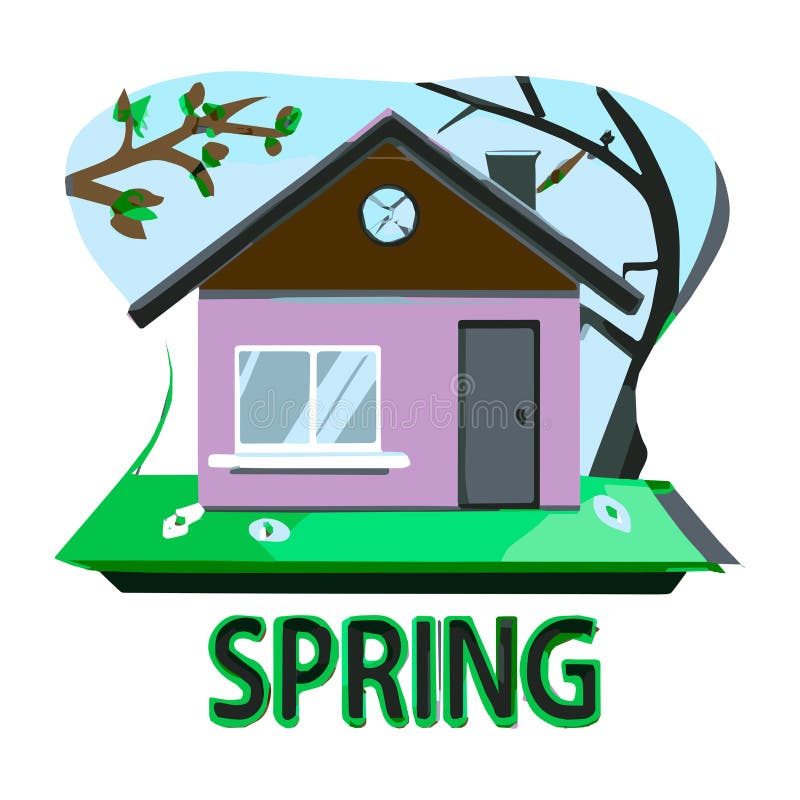 One Family House Icon In Spring With Some Trees vector illustration