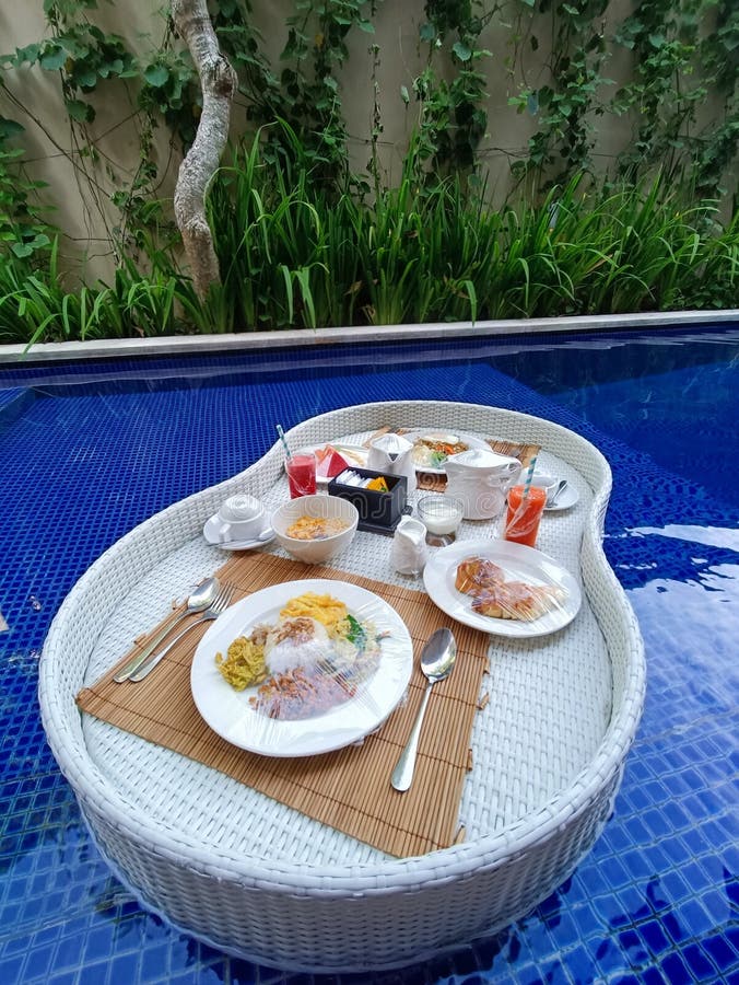 One of Floating Breakfast at Bali& X27;s Villa Stock Image Image of