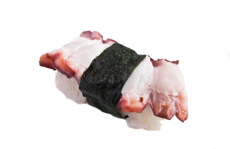 One fresh sushi on white background