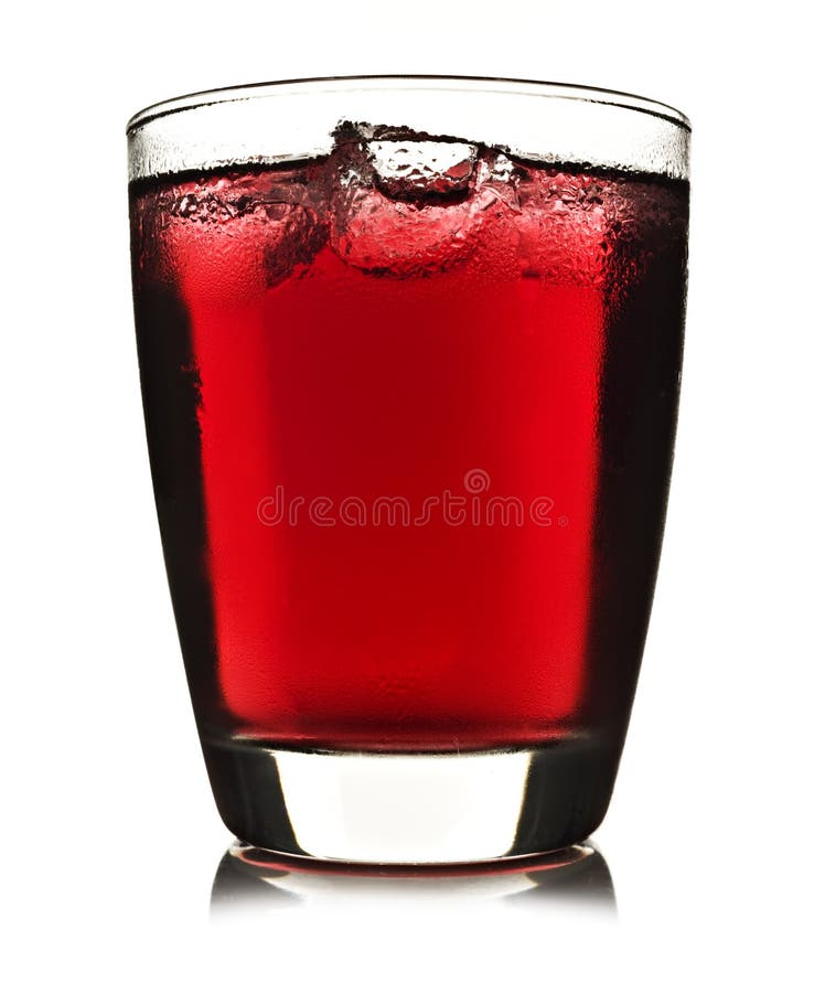 One glass of red fruit juice with ice