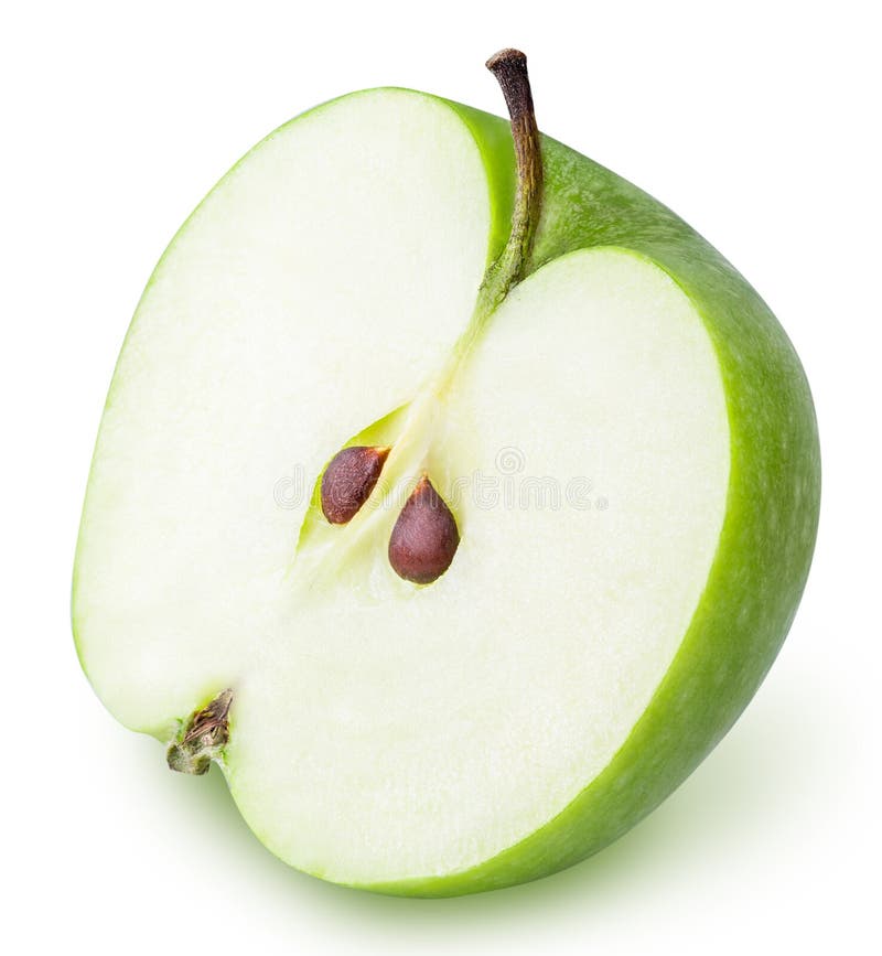 One green cut apple isolated on white background