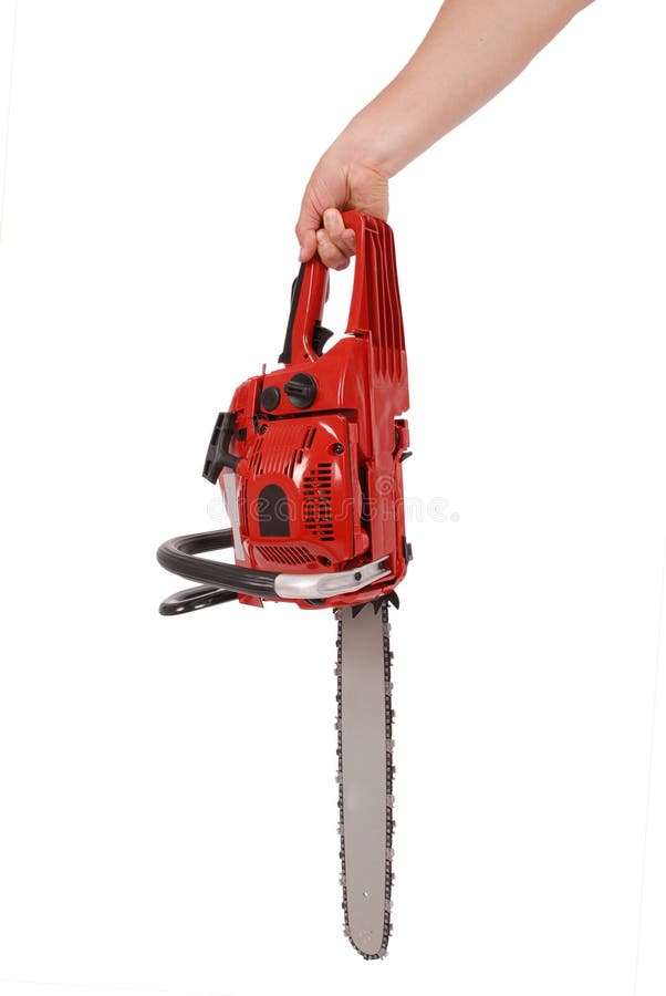By One Hand Holding a Chainsaw Stock Photo Image of background